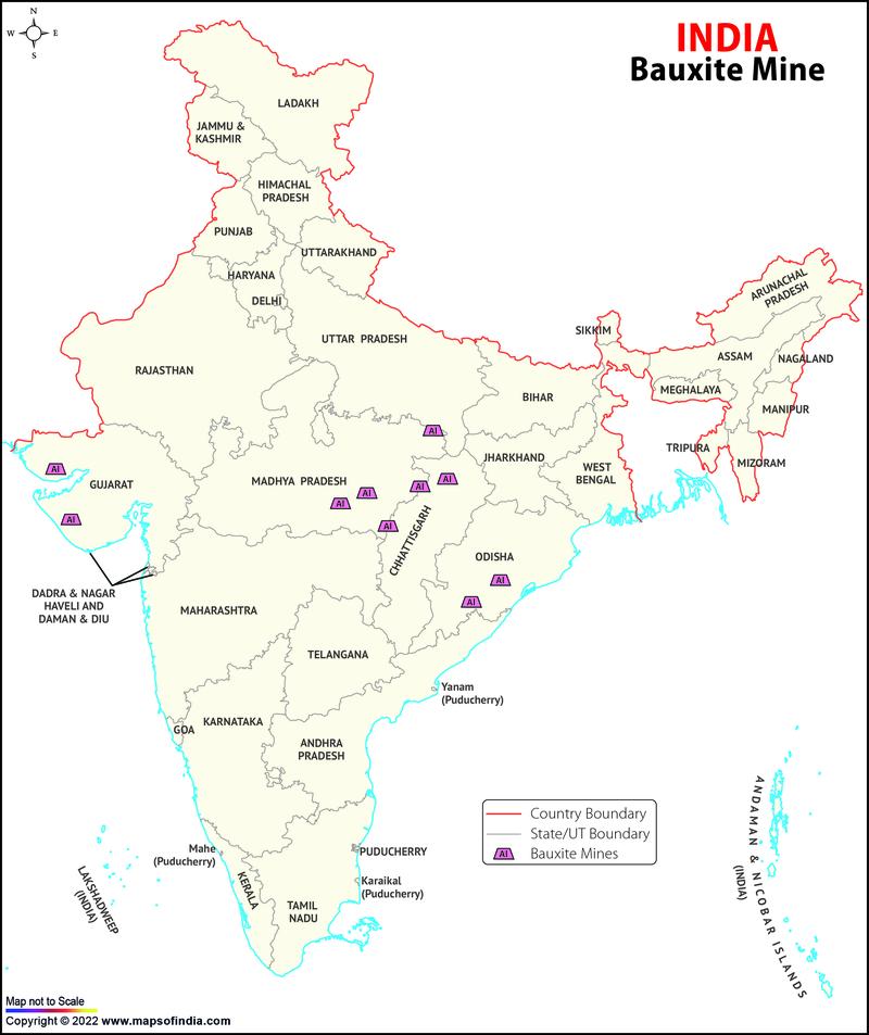 Location of Bauxite Mines in India