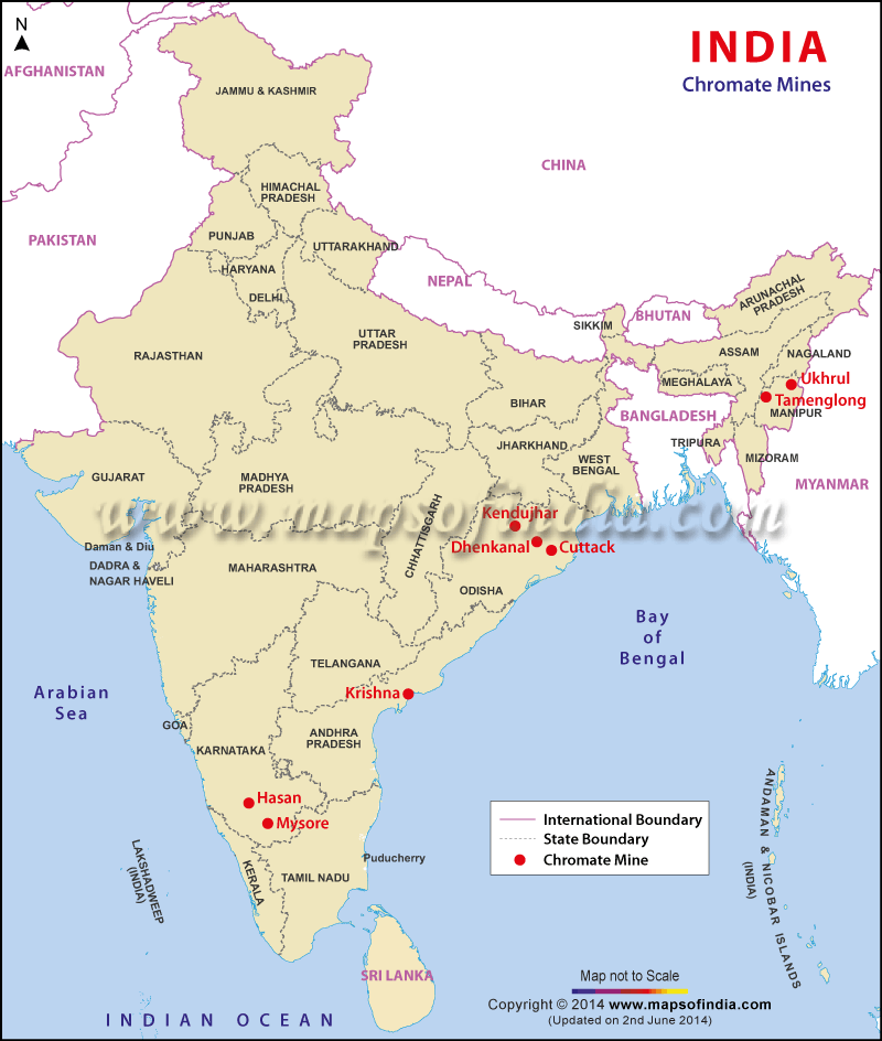 Location of Chromate mines in India