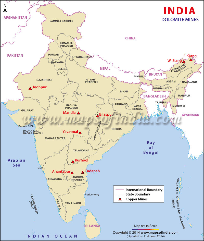 Location of Dolomite Mines in India