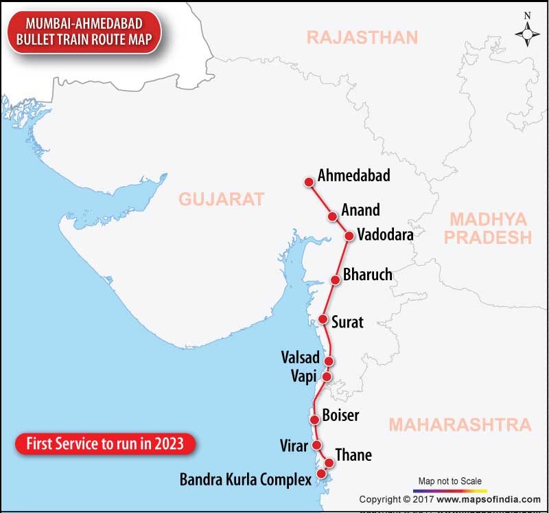 Map of Mumbai-Ahmedabad Bullet Train Route