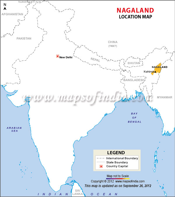 Map of India Depicting Location of Nagaland