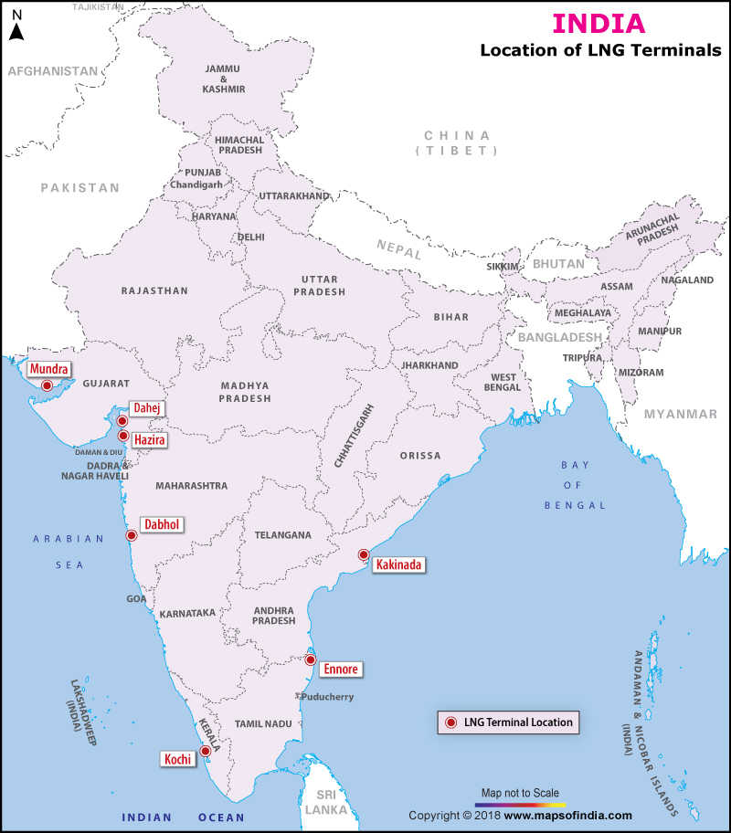 Location Map of LNG Terminals in India
