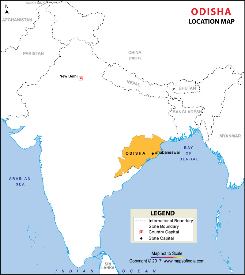 Map of India Depicting Location of Odisha