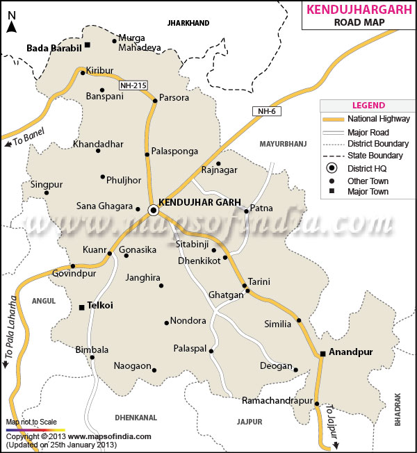 Road Map of Kendujhar