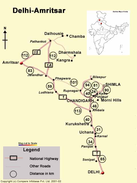 Road Map From Delhi to Amritsar