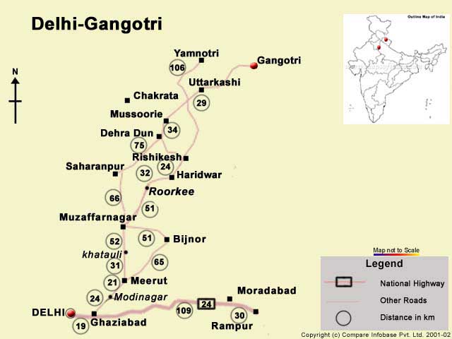 Road Map From Delhi to Gangotri