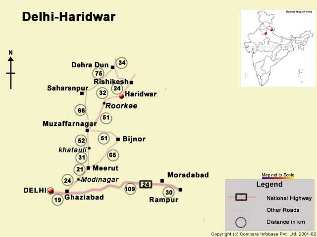 Delhi to Haridwar Pocket Road Map