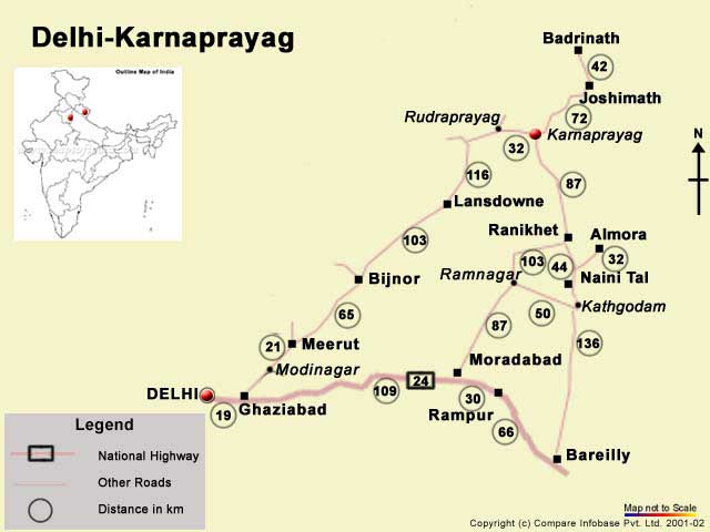 Road Map From Delhi to Karnaprayag