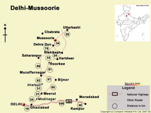 Road Map From Delhi to Mussoorie