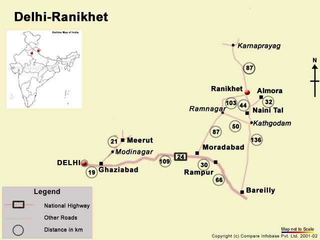 Road Map From Delhi to Ranikhet