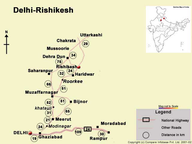 Road Map from Delhi to Rishikesh