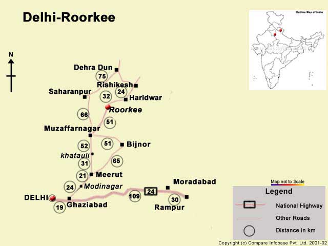 Road Map From Delhi to Roorkee