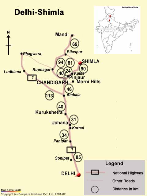 Road Map From Delhi to Shimla