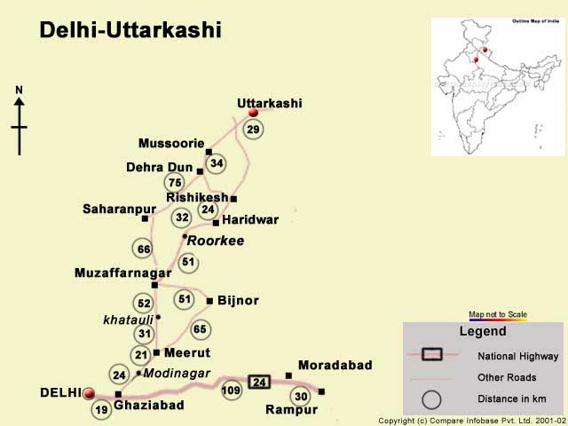 Road Map From Delhi to Uttarkashi