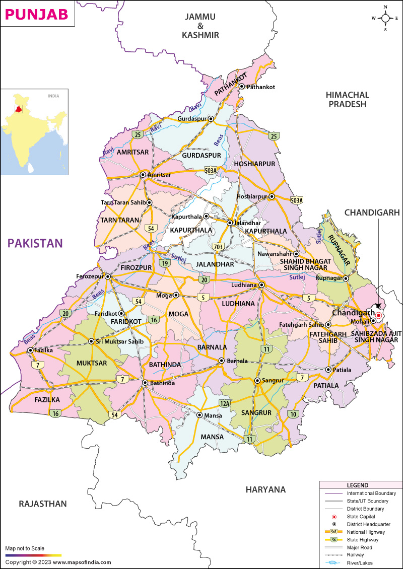 Punjab Map | Map of Punjab - State, Districts Information and Facts