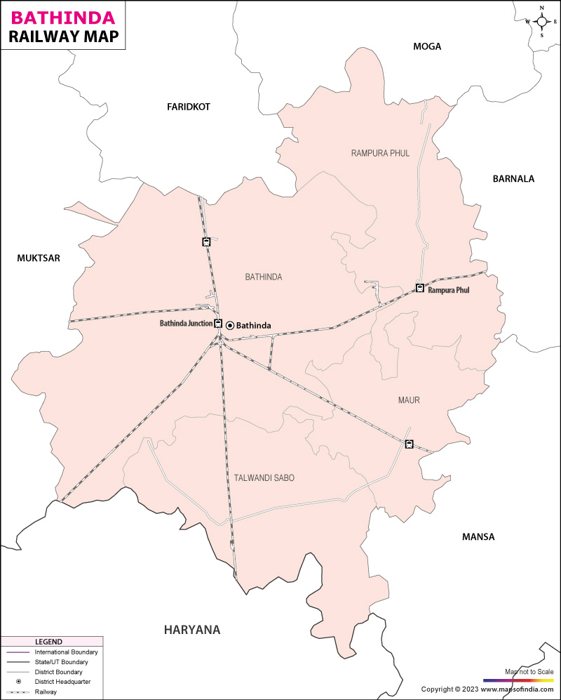 Railway map of Bathinda
