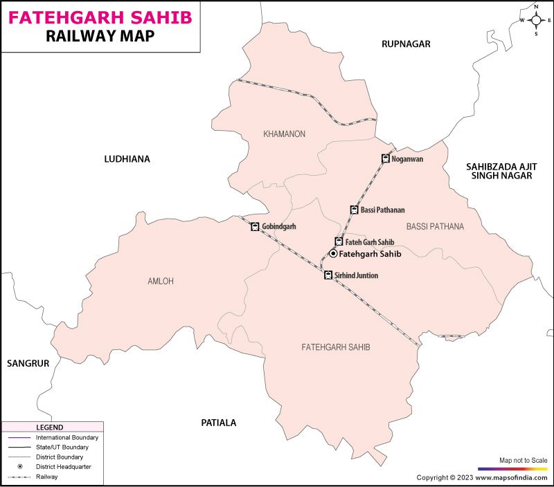Railway map of Fatehgarh sahib