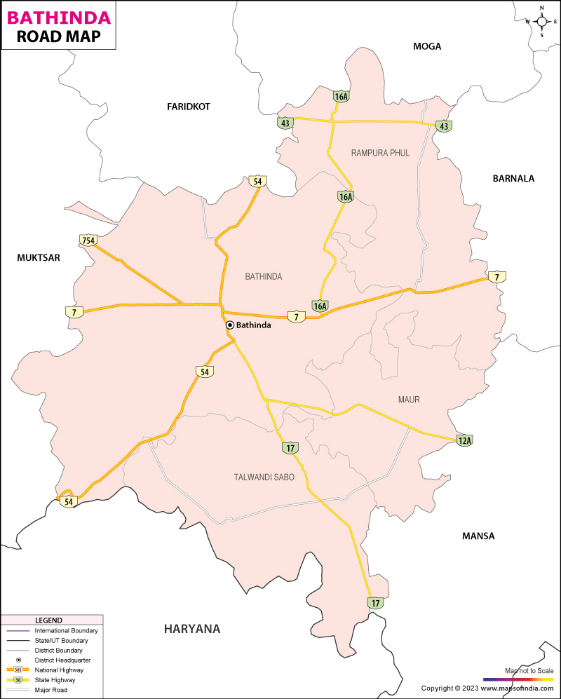 Road Map of Bathinda