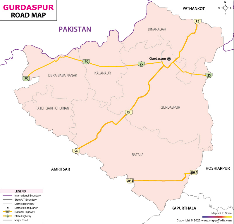 Road Map of Gurdaspur