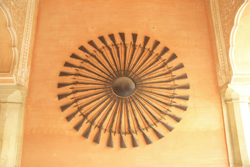 Arrows and other weapons on display inside City Palace Jaipur