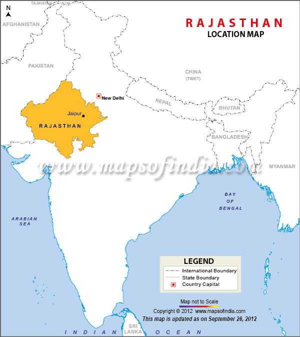 Map of India Depicting Location of Rajasthan