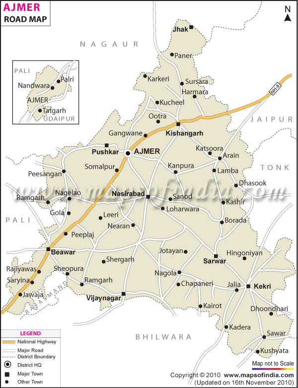 Road Map of Ajmer