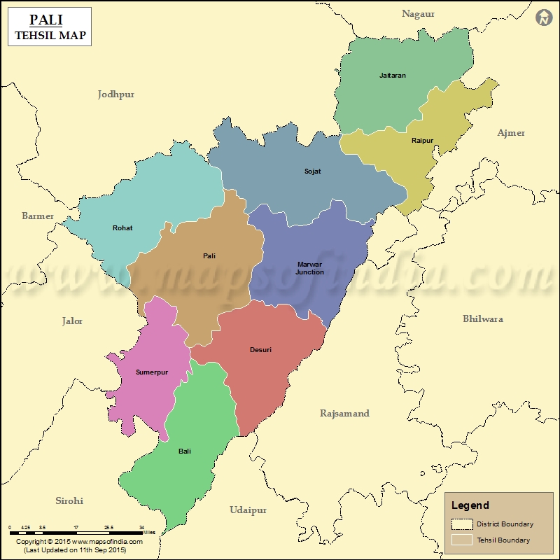 Map Of Pali District Rajasthan Pali Tehsil Map, Pali Tehsils