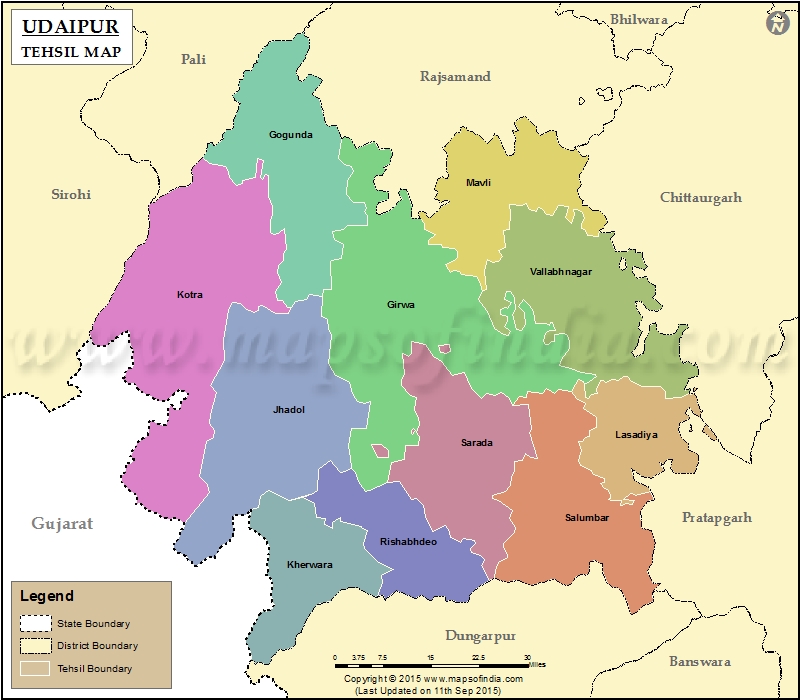 Udaipur Tehsil Map, Udaipur Tehsils