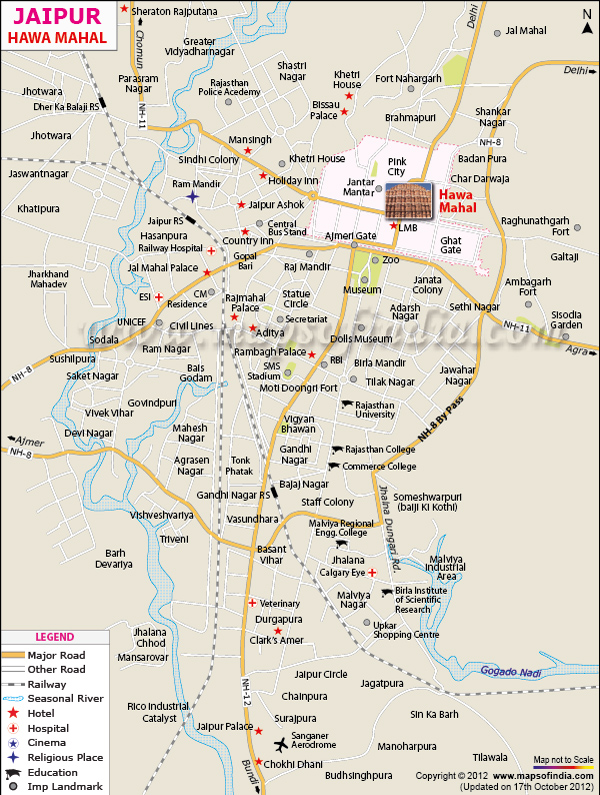Location Map of Hawa Mahal