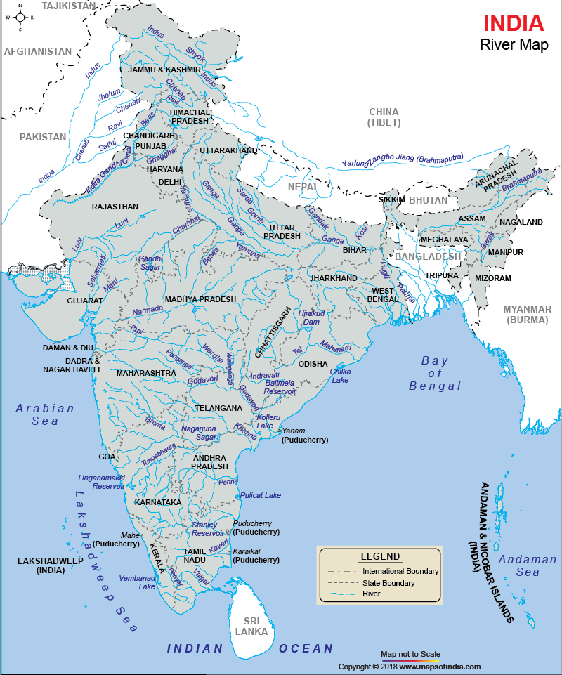 physical map of india with major rivers Rivers In India physical map of india with major rivers