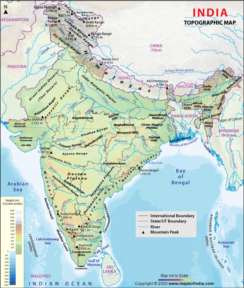 Topographic Map of India