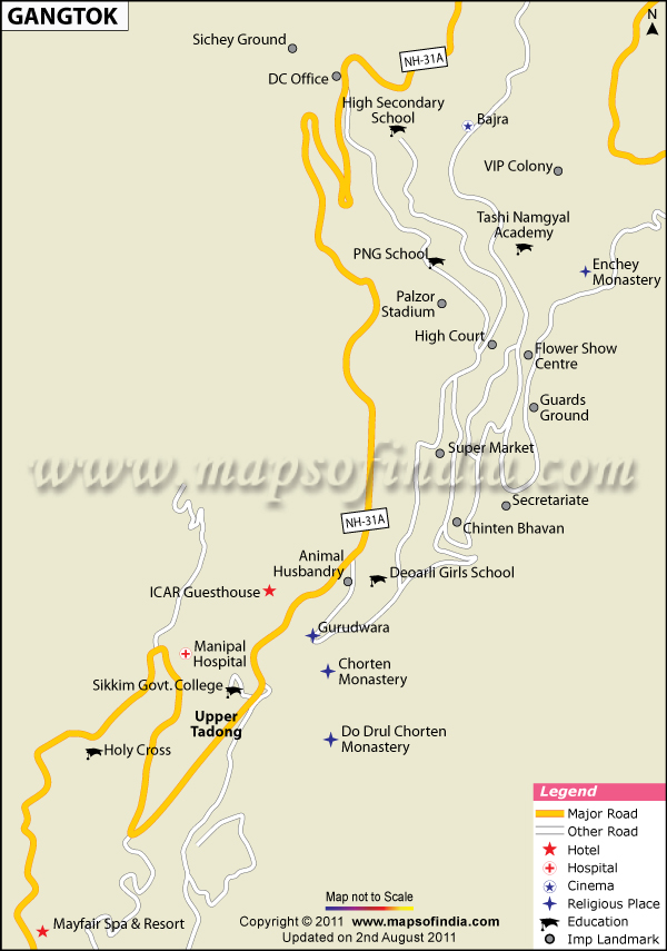 gangtok tourist places in map