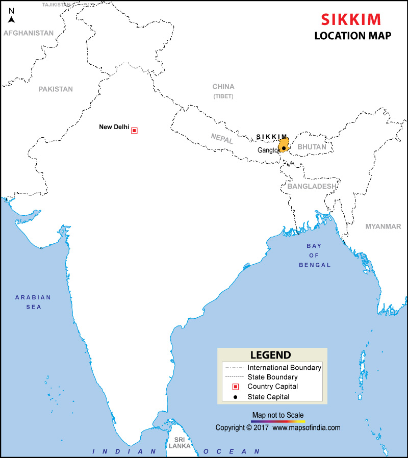 Map of India Depicting Location of Sikkim