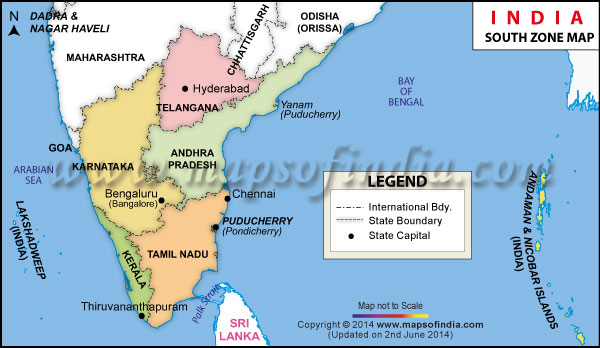 South India Map Political Map Of South India