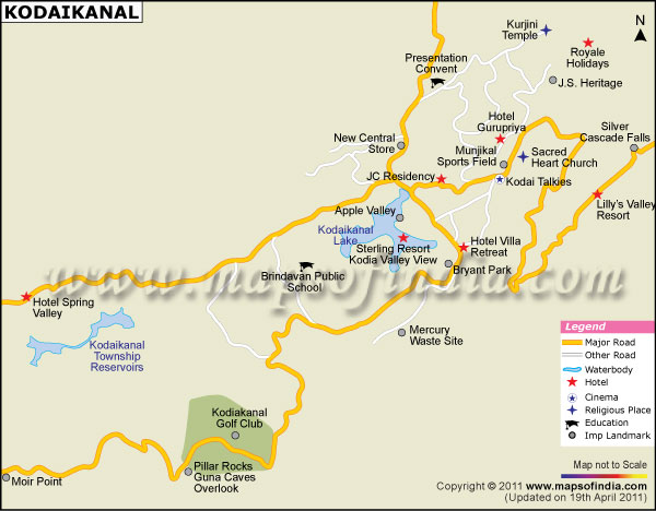 kodaikanal tourist map with distance