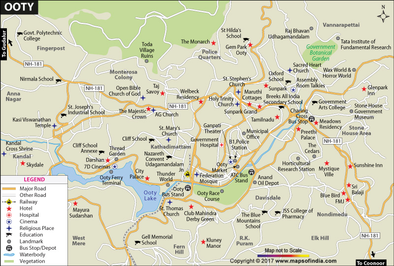 ooty map with tourist places