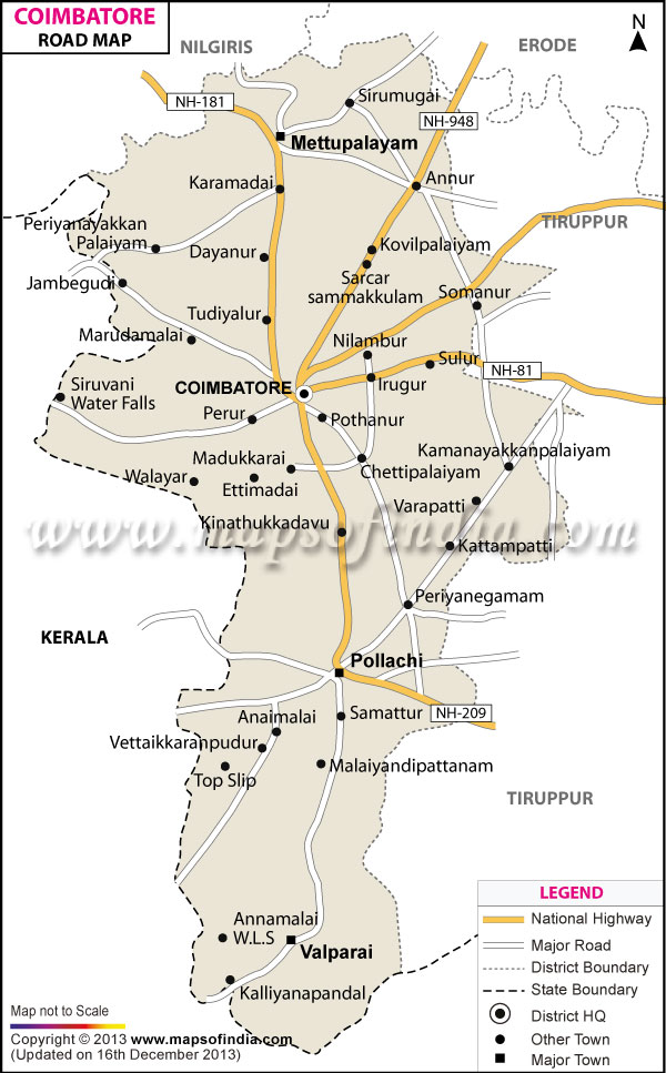Coimbatore Kerala Border Map Coimbatore Road Map
