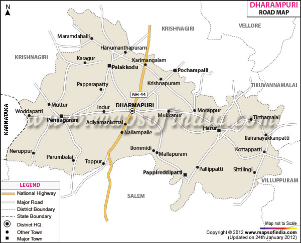 Road Map of Dharmapuri