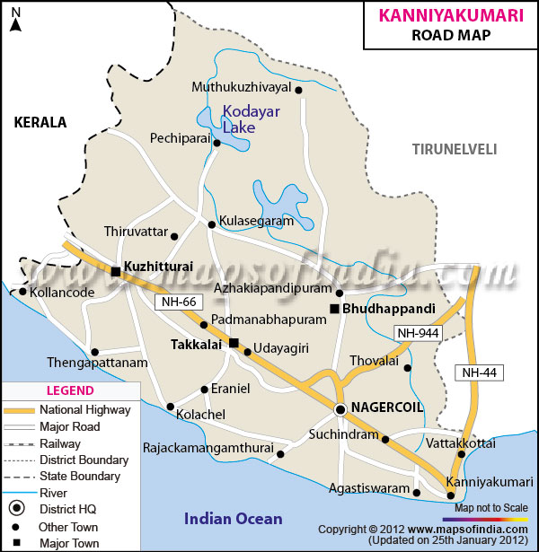 Road Map of Kanniyakumari