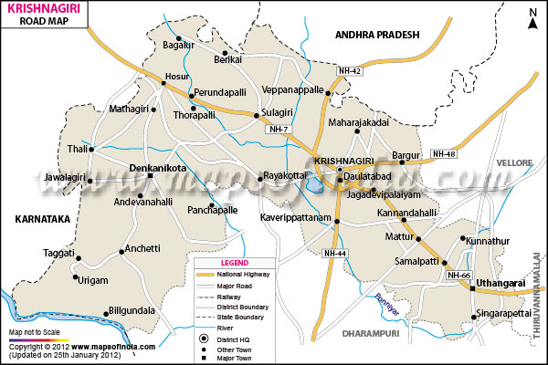 Road Map of Krishnagiri