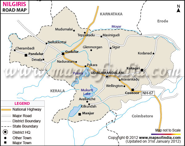 Road Map of Nilgiris
