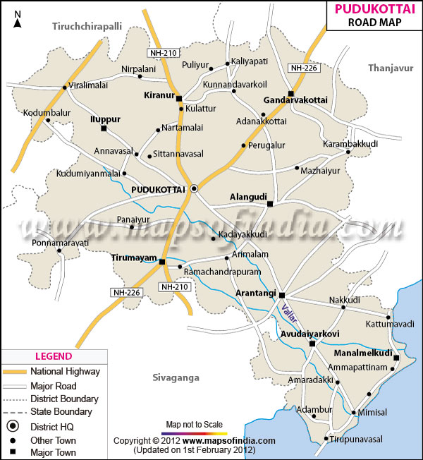 Road Map of Pudukkottai