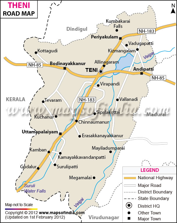 Road Map of Theni