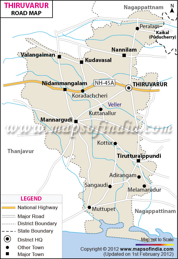 Road Map of Thiruvarur