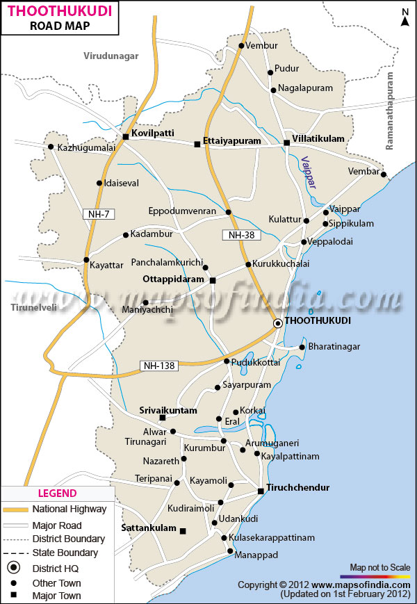 Road Map of Thoothukudi (Tuticorin)