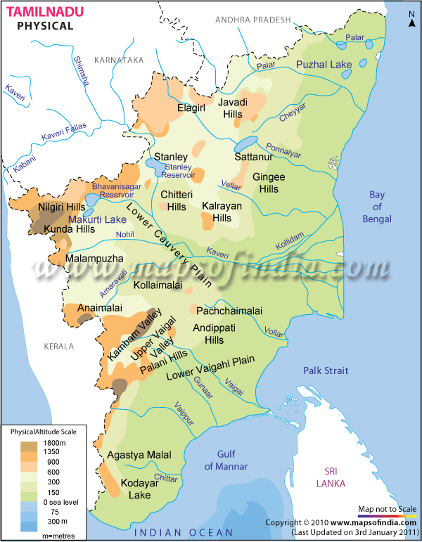 Physical Map of Tamil Nadu