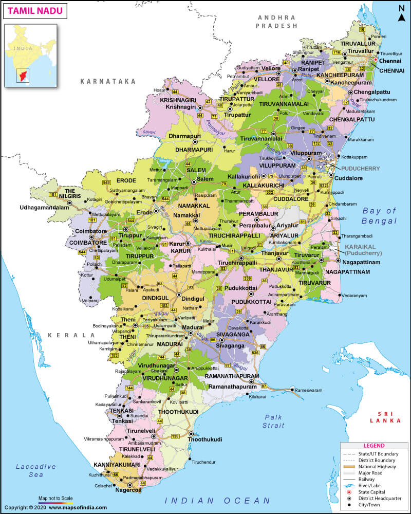 Tamil Nadu Map State District Information And Facts