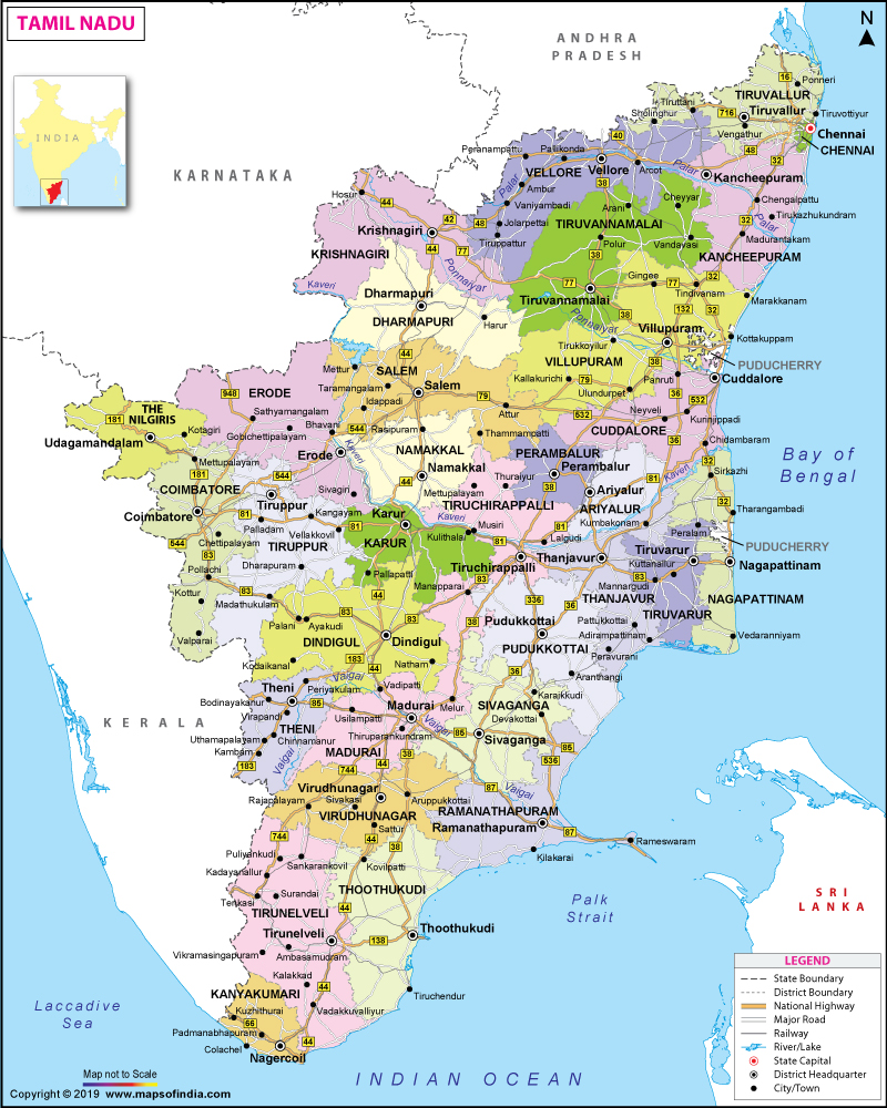 tamilnadu tourism map with km