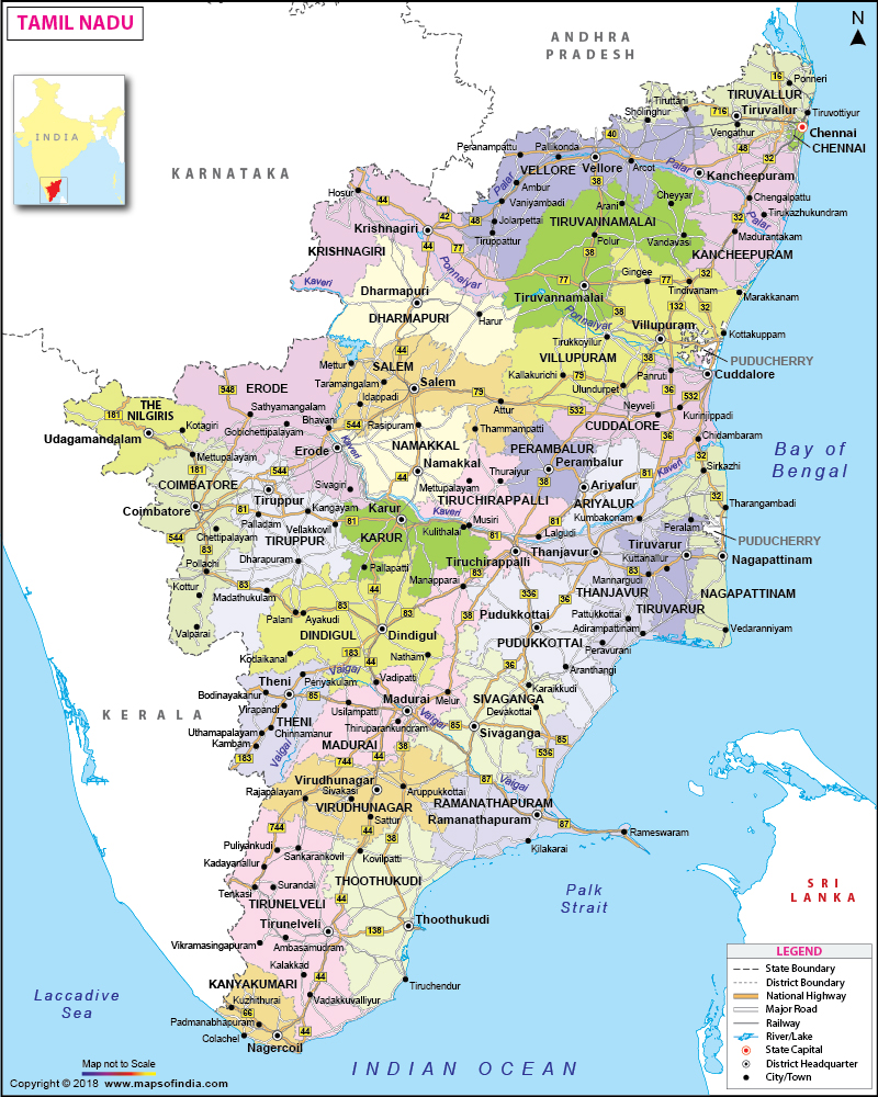 tamilnadu tourism map with km
