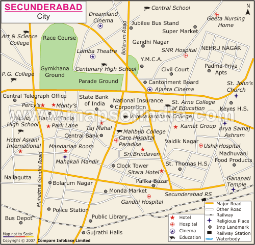 secunderabad tourist places map